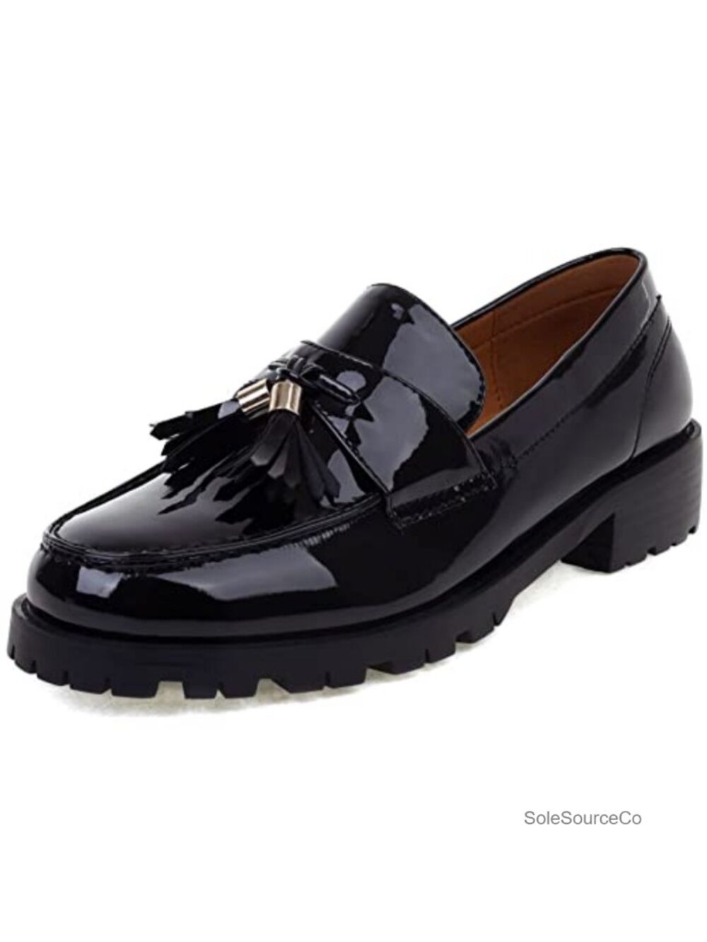 Patent Leather Tassel Chunky Penny Loafer Platform Slip On Work Shoe